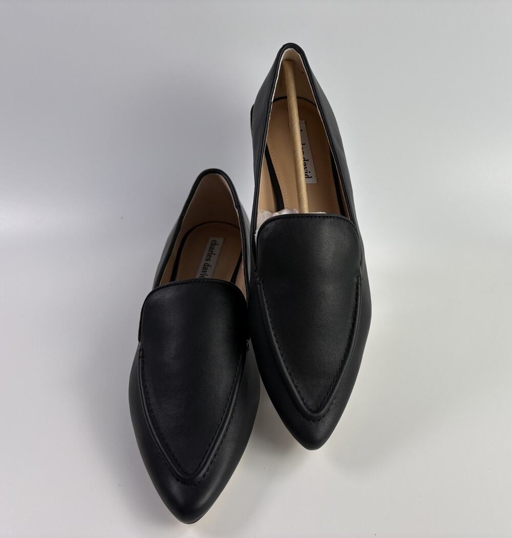 Charles David ILLYD Women's Black Smooth Leather Flats Pointed Toe Size 7.5M